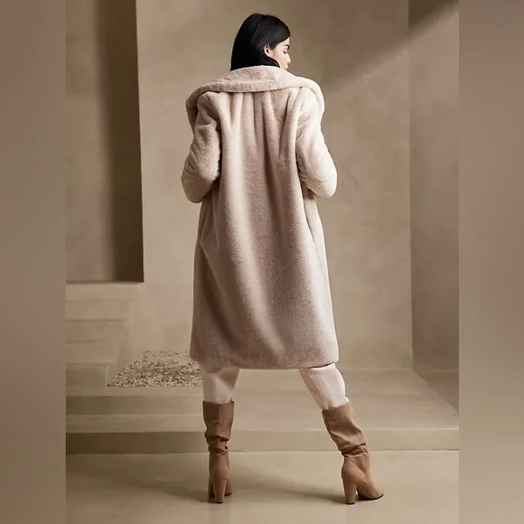 Banana Republic Faux Fur Coat - Oyster Pearl - Picture 2 of 4